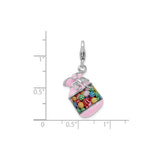 Sterling Silver Candy Jar Charm with Pink Enamel and Colorful Striped Candy, Clip-On Pendant