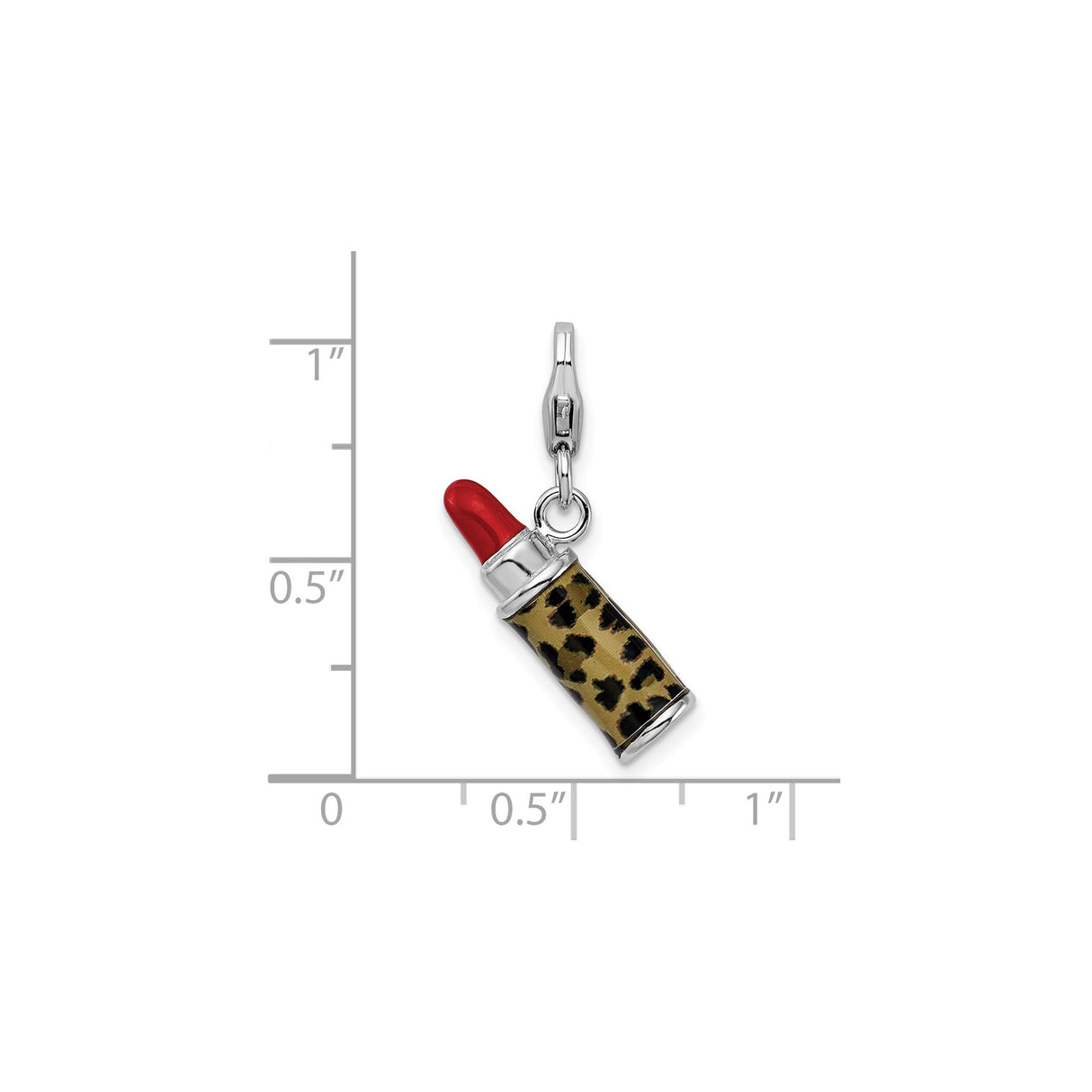 Sterling Silver Lipstick Charm with Red Enamel and Leopard Print, 3D Pendant with Lobster Clasp