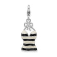 Sterling Silver Halter Dress Charm Pendant with Black and White Striped Design