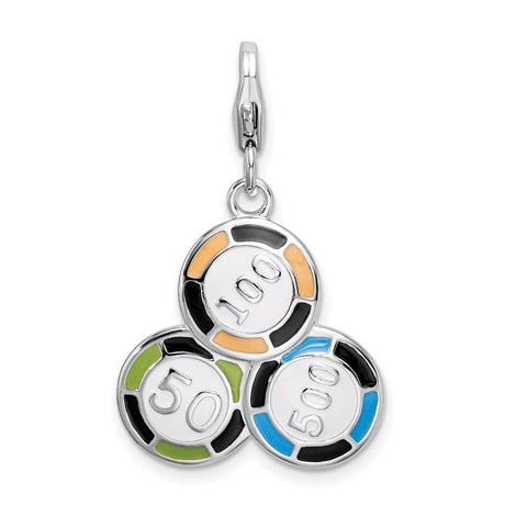 Casino Chips Clip-On Charm Pendant in Real 925 Sterling Silver