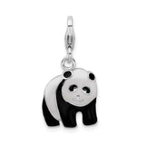 Sterling Silver Panda Bear Charm with Black and White Enamel, Animal Motif, Lobster Clasp