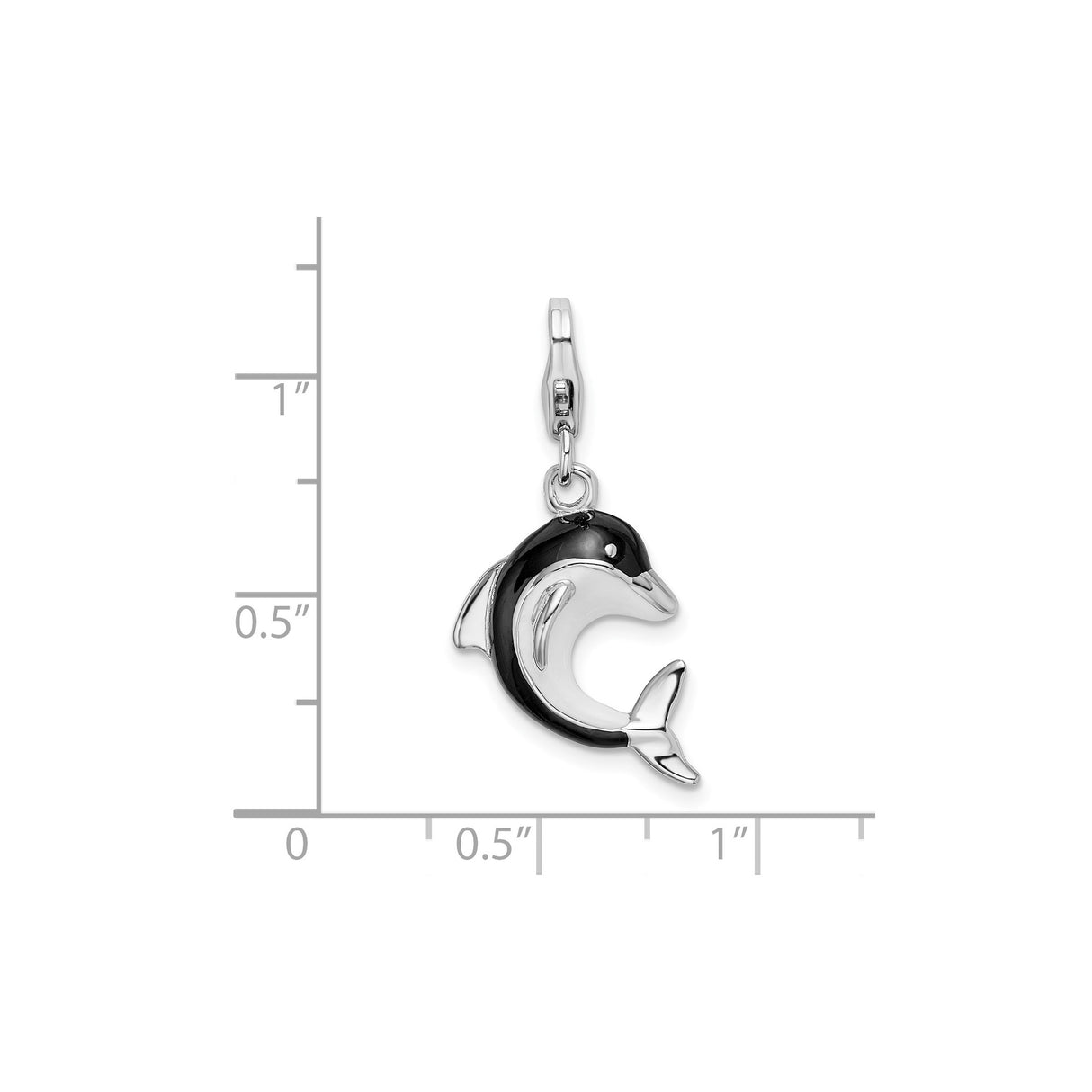 Sterling Silver Dolphin Pendant with Black Enamel, Nautical Marine Charm