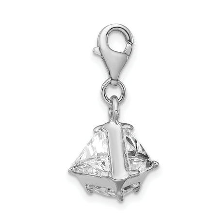Sterling Silver Triangle Pendant with Cubic Zirconia, Geometric Dangle Charm for Women