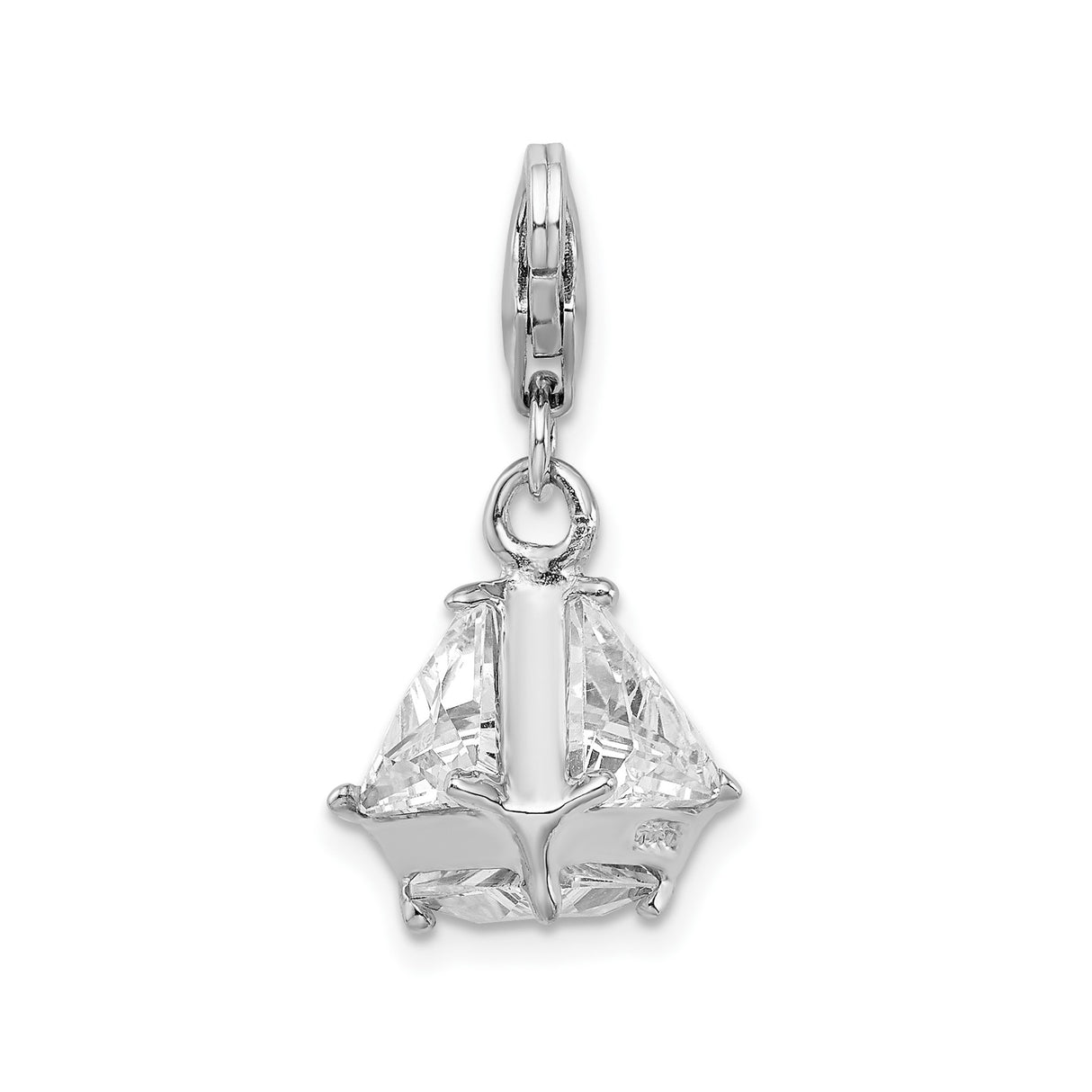 Sterling Silver Triangle Pendant with Cubic Zirconia, Geometric Dangle Charm for Women