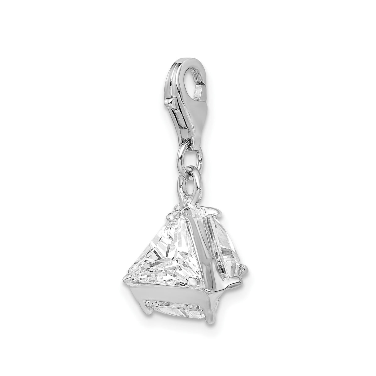 Sterling Silver Triangle Pendant with Cubic Zirconia, Geometric Dangle Charm for Women