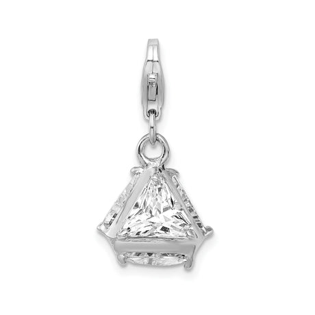 Sterling Silver Triangle Pendant with Cubic Zirconia, Geometric Dangle Charm for Women