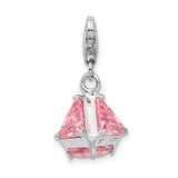 Sterling Silver Dangle Charm with Triangular Pink Cubic Zirconia, Geometric Pendant Design