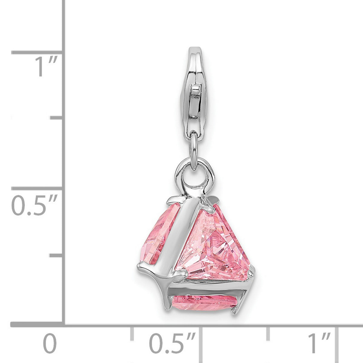 Sterling Silver Dangle Charm with Triangular Pink Cubic Zirconia, Geometric Pendant Design