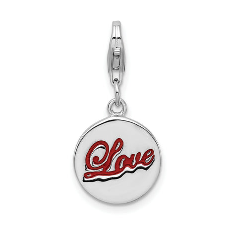 Sterling Silver Love Disc Pendant with Red Enamel Script Design, Romantic Minimalist Jewelry for Women