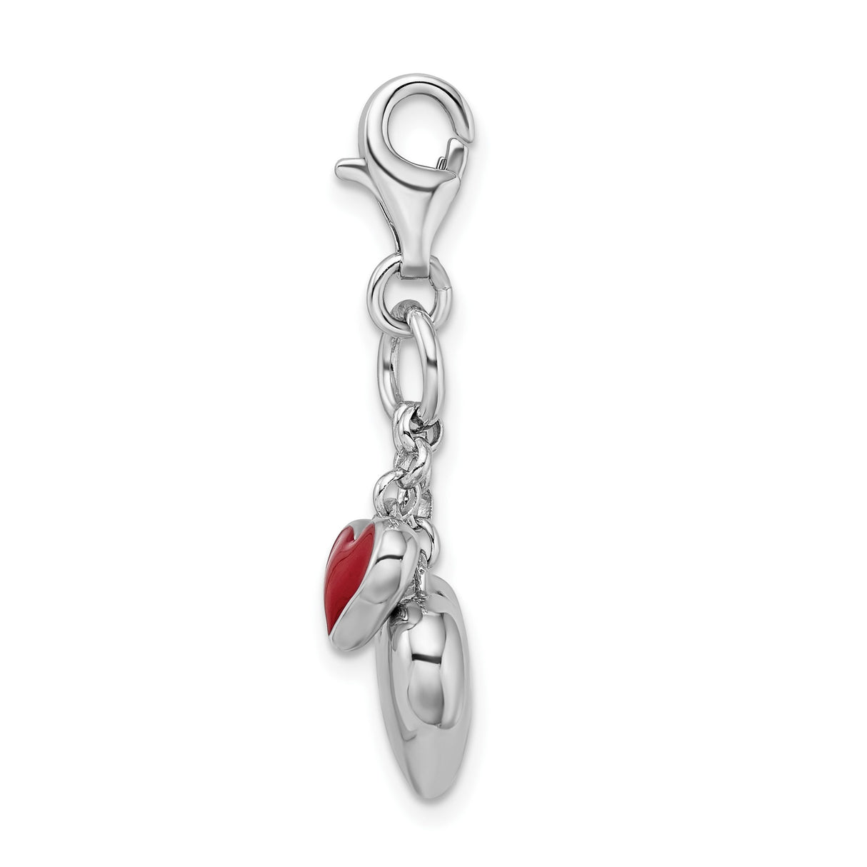 Sterling Silver Double Heart Pendant with Red Enamel Accent, Romantic Love Jewelry