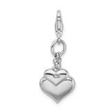 Sterling Silver Double Heart Pendant with Red Enamel Accent, Romantic Love Jewelry
