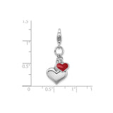 Sterling Silver Double Heart Pendant with Red Enamel Accent, Romantic Love Jewelry
