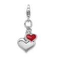 Sterling Silver Double Heart Pendant with Red Enamel Accent, Romantic Love Jewelry