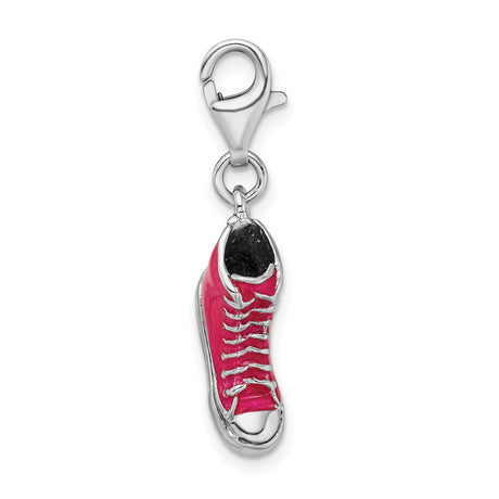 Sterling Silver Charm Pendant, Pink Enamel High Top Sneaker, Sporty Design for Teens or Women