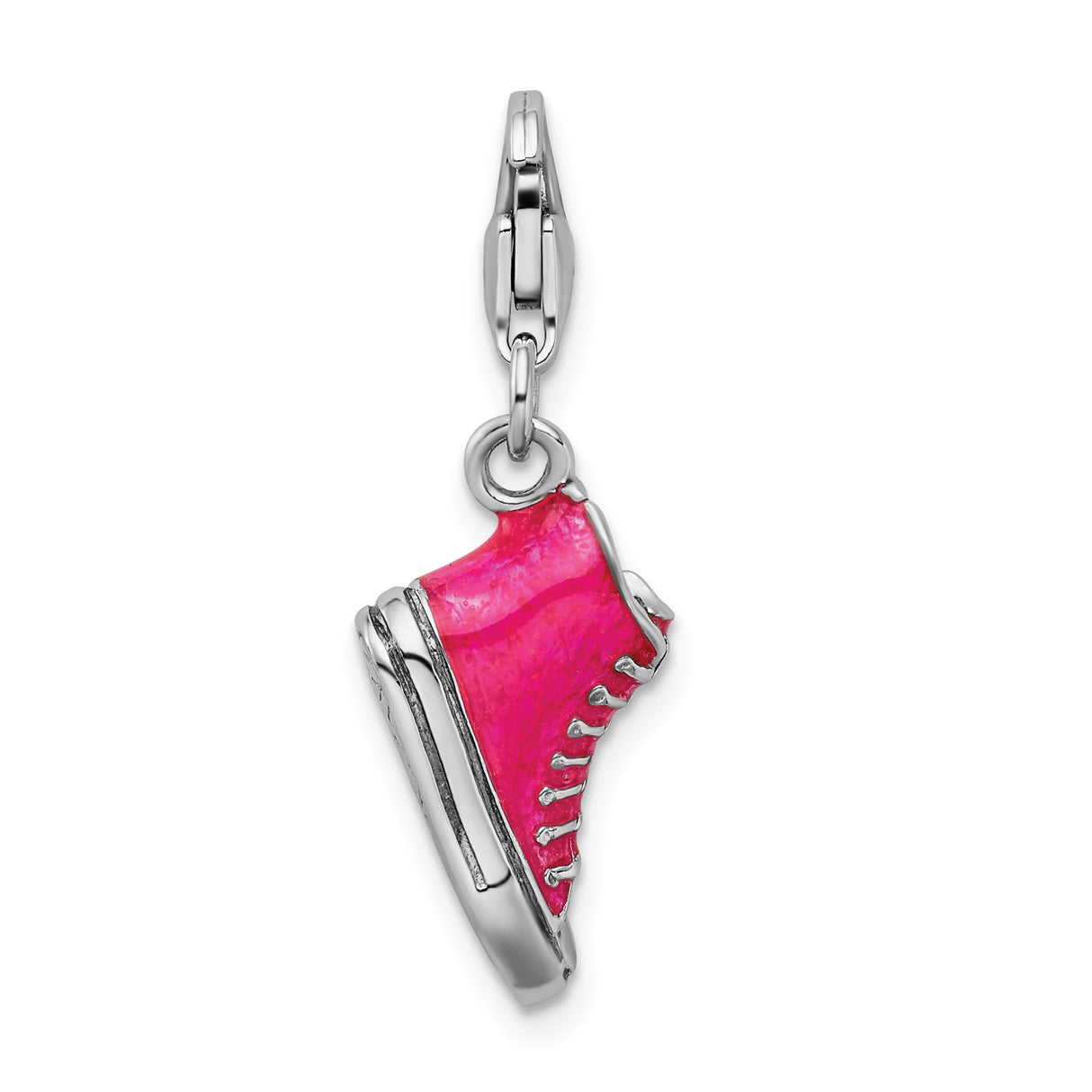 Sterling Silver Charm Pendant, Pink Enamel High Top Sneaker, Sporty Design for Teens or Women