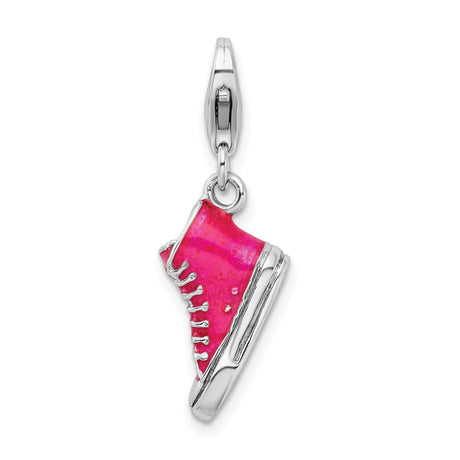 Sterling Silver Charm Pendant, Pink Enamel High Top Sneaker, Sporty Design for Teens or Women