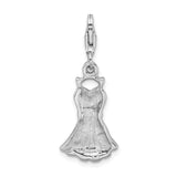 Sterling Silver Dress Charm Pendant with Cubic Zirconia Waist and Red Enamel Flared Skirt Design