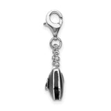 3-D Black Purse Clip-On Charm Pendant in Real 925 Sterling Silver