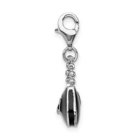 3-D Black Purse Clip-On Charm Pendant in Real 925 Sterling Silver