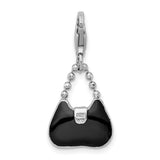 3-D Black Purse Clip-On Charm Pendant in Real 925 Sterling Silver