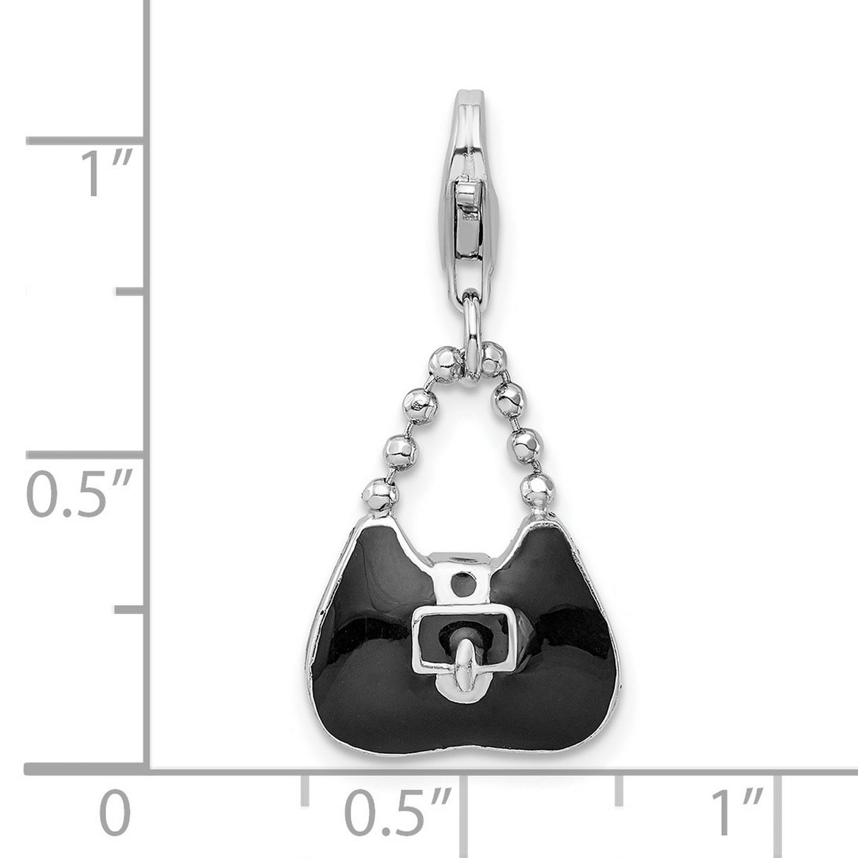 3-D Black Purse Clip-On Charm Pendant in Real 925 Sterling Silver