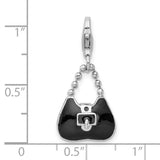 3-D Black Purse Clip-On Charm Pendant in Real 925 Sterling Silver