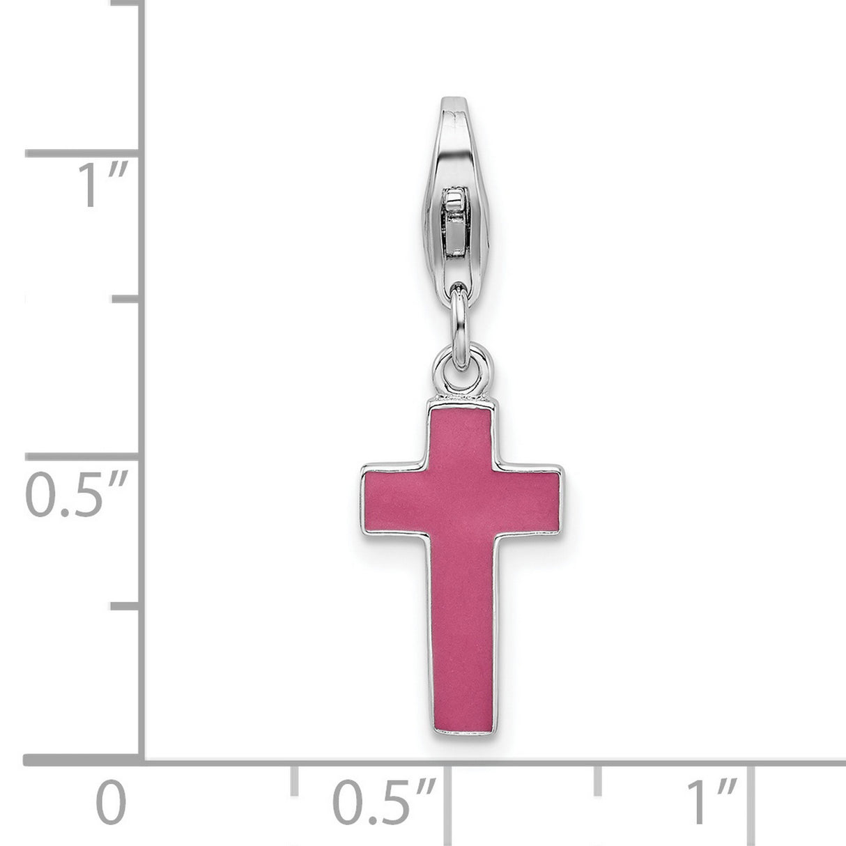 Pink Cross Clip-On Charm Pendant in Real 925 Sterling Silver