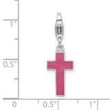 Pink Cross Clip-On Charm Pendant in Real 925 Sterling Silver