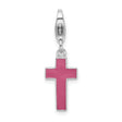 Pink Cross Clip-On Charm Pendant in Real 925 Sterling Silver