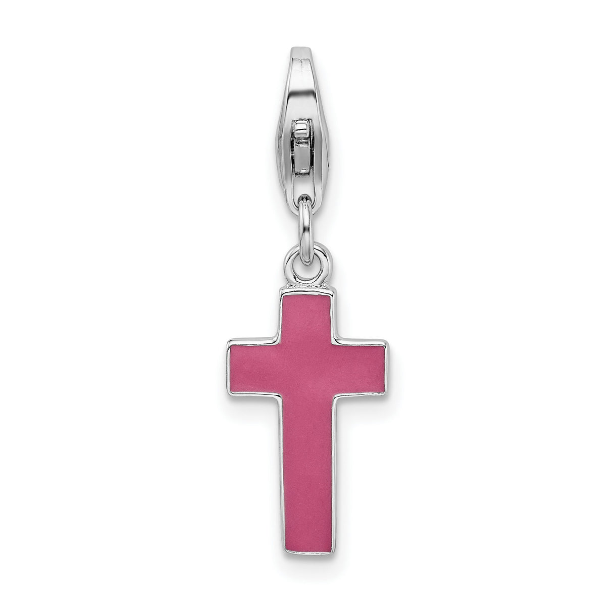 Pink Cross Clip-On Charm Pendant in Real 925 Sterling Silver