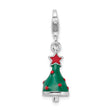 Sterling Silver Christmas Tree Charm with Green Enamel and Red Star Accents