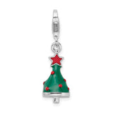Sterling Silver Christmas Tree Charm with Green Enamel and Red Star Accents