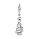 Sterling Silver Christmas Tree Charm Pendant with Colorful Enamel Ornaments and Star Topper
