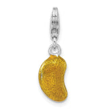 Sterling Silver Bean Charm Pendant with Yellow Glass, Textured Finish, Modern Symbolic Jewelry