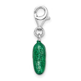 3-D Green Bean Clip-On Charm Pendant in Real 925 Sterling Silver