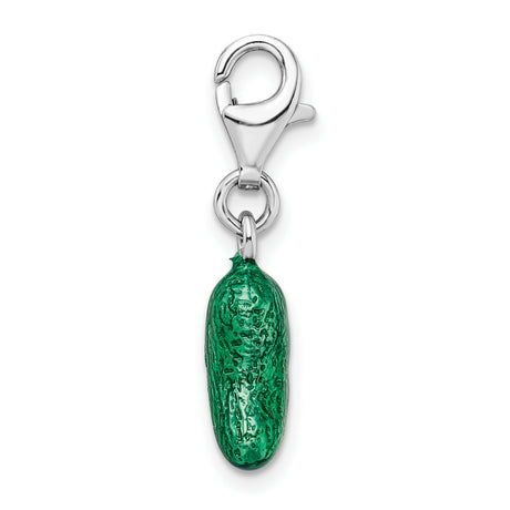 3-D Green Bean Clip-On Charm Pendant in Real 925 Sterling Silver