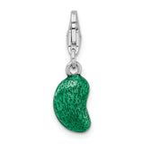 3-D Green Bean Clip-On Charm Pendant in Real 925 Sterling Silver