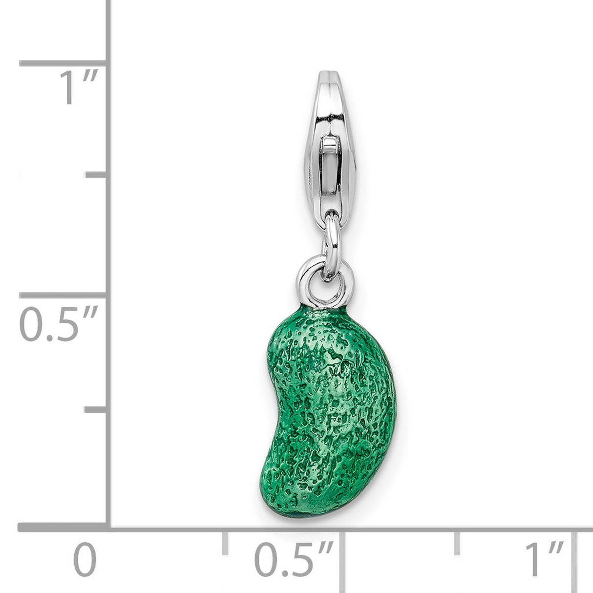 3-D Green Bean Clip-On Charm Pendant in Real 925 Sterling Silver