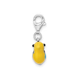 Sterling Silver Bird Charm Pendant with Colorful Blue, Yellow, and Black Enamel, Clip-On Design