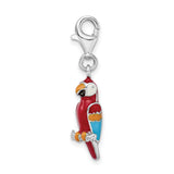3-D Parrot Clip-On Charm Pendant in Real 925 Sterling Silver