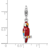 3-D Parrot Clip-On Charm Pendant in Real 925 Sterling Silver
