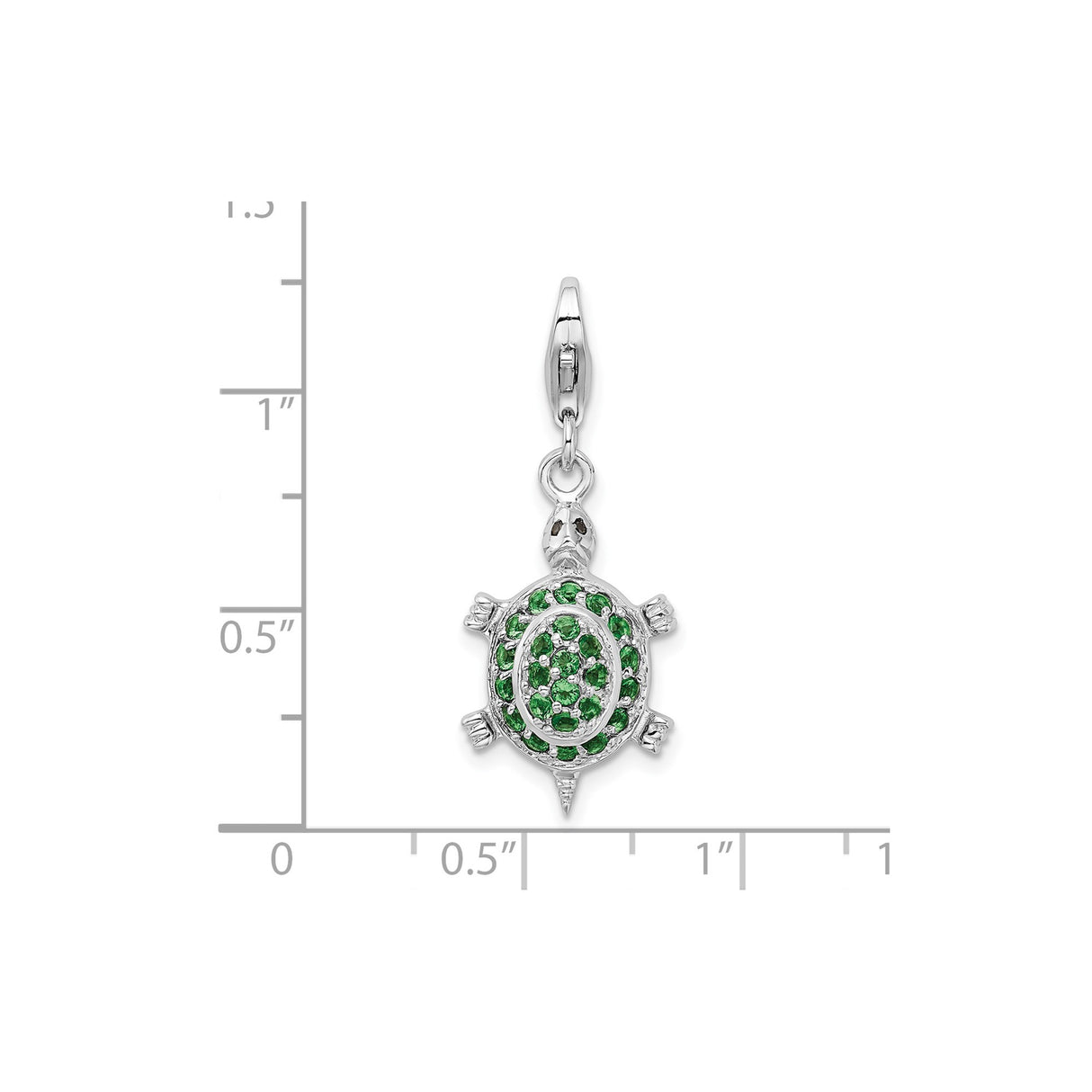 Sterling Silver Turtle Charm Pendant with Cubic Zirconia, Nature Spirit Animal Theme