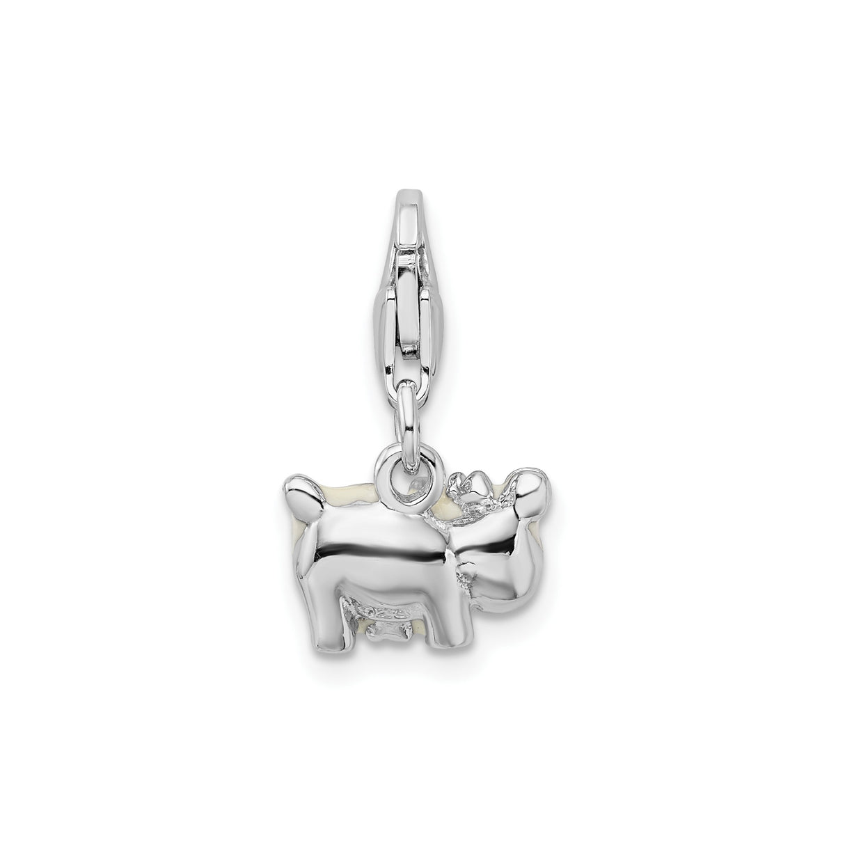 Sterling Silver Cow Charm with Lobster Clasp, Cartoon Style Farm Animal Jewelry