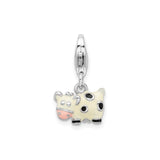 Sterling Silver Cow Charm with Lobster Clasp, Cartoon Style Farm Animal Jewelry