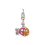 Sterling Silver Enamel Fish Charm with Lobster Clasp, Colorful Nautical Theme Pendant for Women