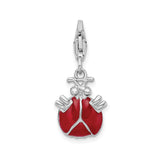 Sterling Silver Ladybug Pendant with Cubic Zirconia and Red Enamel, Nature-Inspired Charm for Women or Girls
