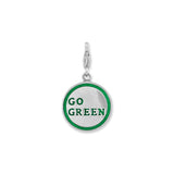 Sterling Silver Charm Pendant with Green Enamel Hand and Footprint Design