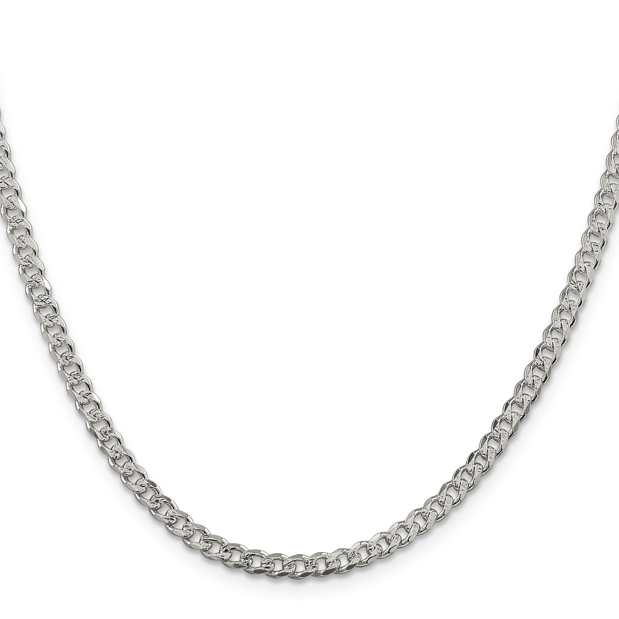 925 White Gold 3.8 mm Curb Chain Necklace, Polished