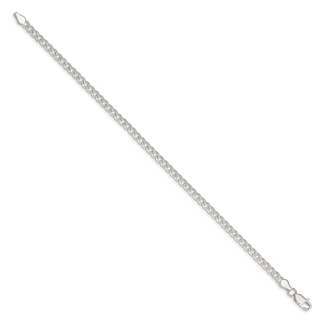 925 White Gold 3.8 mm Curb Chain Bracelet, Polished
