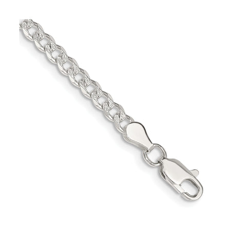 925 White Gold 3.8 mm Curb Chain Bracelet, Polished shown for scale